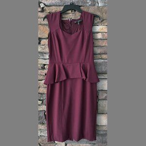 White House Black Market Burgundy Ruffle Sleeveless Sheath Dress Size 6